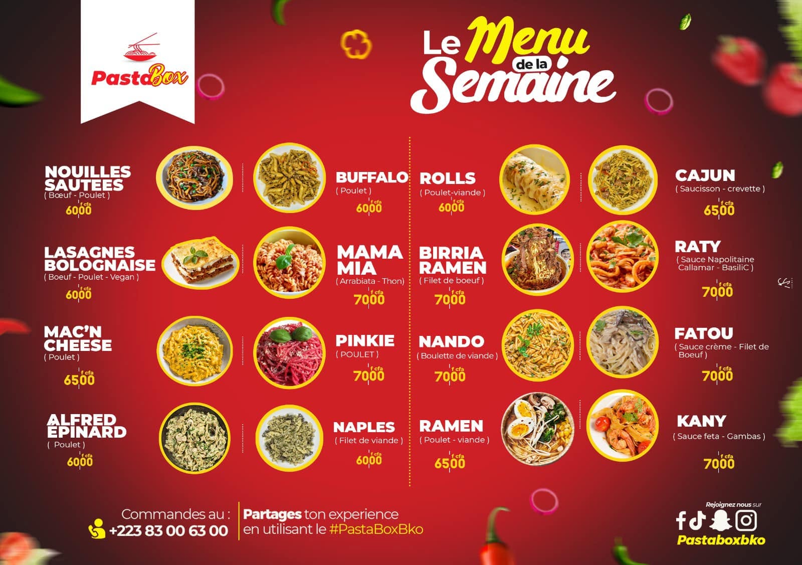Affiche du menu PastaBox
